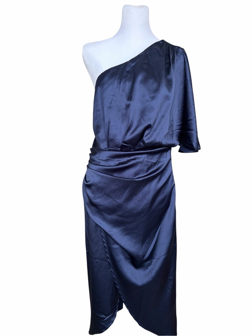 Cupshe Evonne Navy One-Shoulder Satin Sheath Dress - Picture 3 of 7